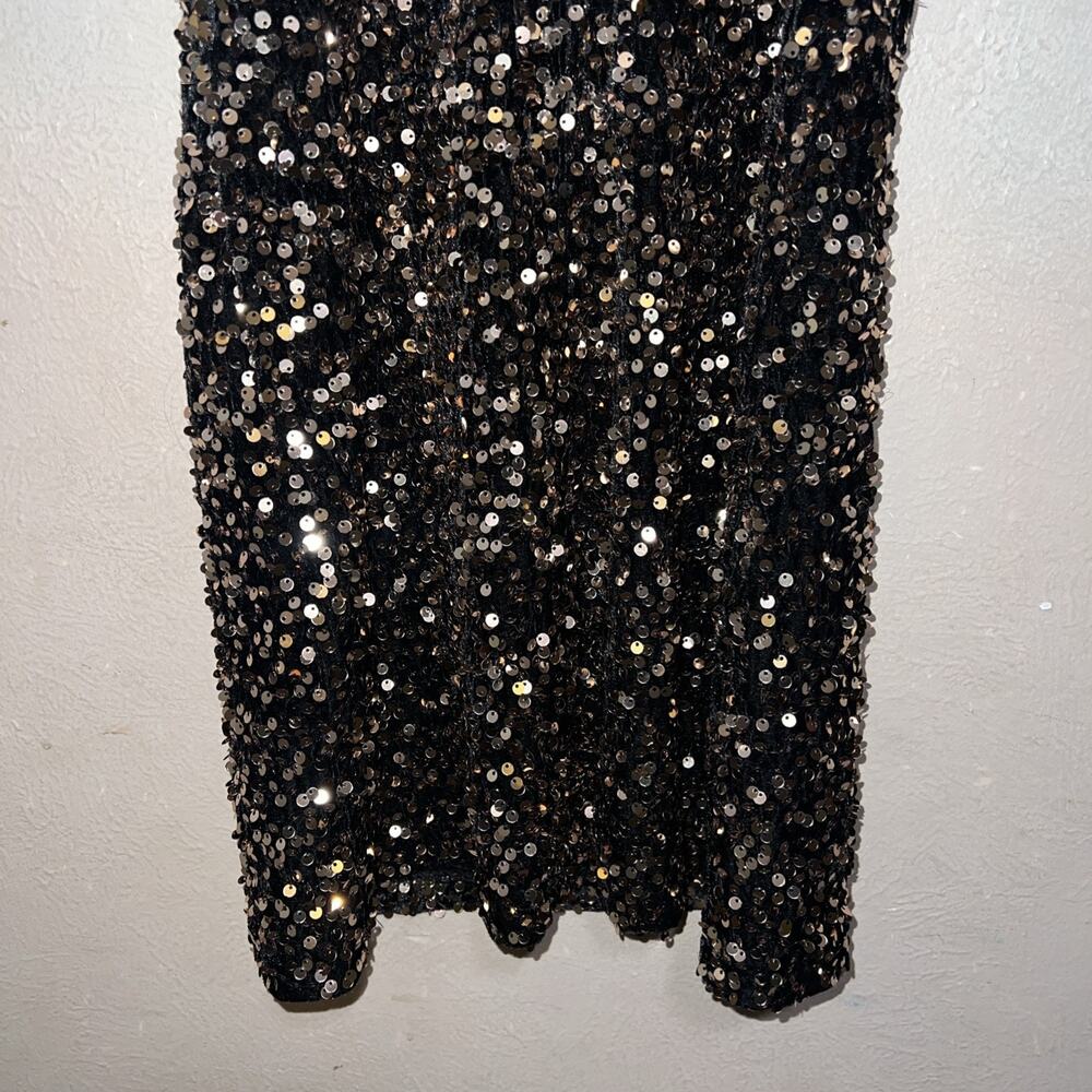 Crystal Sky Gold Sequin Mini Dress XS Black Metallic Spaghetti Strap Party Glam - Picture 9 of 14